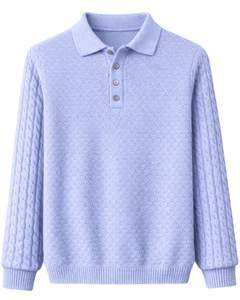 Manufacturer Customized Men Light Blue Polo Collar <b>Wool</b> Knit Sweater Long Sleeve Winter Pullover Soft Warm Cable Sleeve Design - Product Image 1
