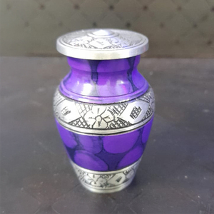 Cremation Urn, <b>Keepsake</b> Urns, Purple and Silver finish Ceramic Vase <b>Keepsake</b> Ashes Purple Color with Premium Case Cremation Urns - Product Image 1