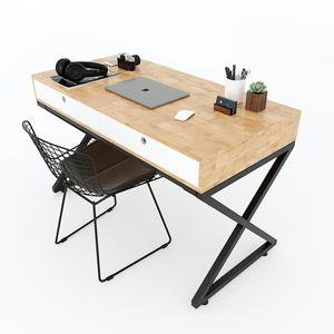 UBAN 120x60cm <b>Computer</b> <b>Desk</b> with X-shaped Legs and 2 Drawers Made of Rubber Wood BD68054 - Product Image 1