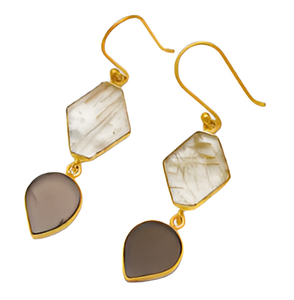 Golden Rutile Smoky Quartz Gemstone Fancy Shape <b>925</b> Sterling <b>Silver</b> Handmade Dangle <b>Earrings</b> - Product Image 3