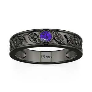 Anillo de boda gótico negro para hombre Jeulia con incrustaciones de hojas de piedra púrpura - Product Image 3