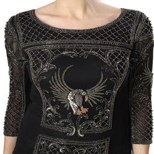 Premium Women Short Evening Gown | Full Embroidery & Black Beaded Designer <b>Dress</b> for Wedding Parties & <b>Red</b> Carpet Events - Product Image 5