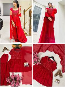 Élégance avec ce ensemble Sharara en Georgette de style Sharara, associé à un magnifique Kurti de créateur avec dupatta, à prix abordable. - Product Image 6