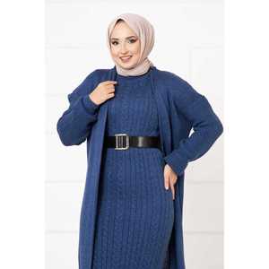 Conjunto de Dos Piezas Otoñal en Indigo Trenzado, Corte Holgado con Estampado - Product Image 2