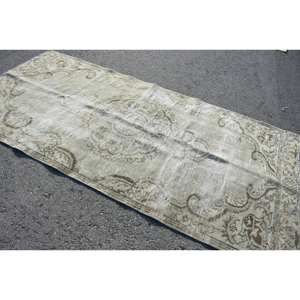 Clásico Beige Marrón 4,5X9,2 pies Respetuoso con el medio ambiente Alfombra de lana de pelo medio Diseño de retazos turcos para comedor Respaldo de látex - Product Image 2