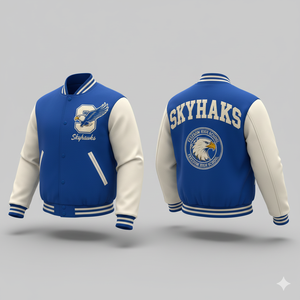 Chaqueta Universitaria Azul con Logotipo Bordado Personalizado, Diseño Profesional Cómodo, Cuello Alto, Lona para Primavera, Servicio OEM - Product Image 1