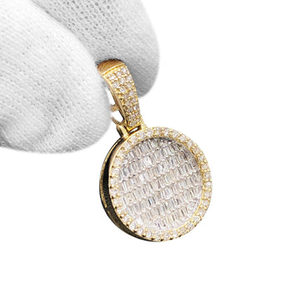Colgante Redondo de Moissanita con Acabado Dorado, Collar Hip Hop Iced Out para Hombre, Joyería VVS con Dije de Racimo, Estilo Urbano, Diamante Baguette - Product Image 3