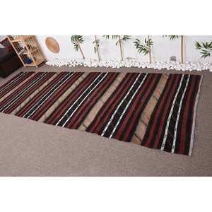 Tapis turc moderne vintage noir rouge rayé 4X12 pieds laine support en latex 10mm rectangulaire pour chambre à coucher chevet - Product Image 3