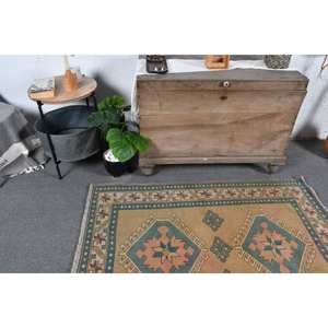 Tapis de Grande Taille Vintage Marron Vert 3.7X5,1 Pieds Style Turc Rectangle Patchwork Design Abstrait Laine Seagrass Latex pour Couloir - Product Image 2