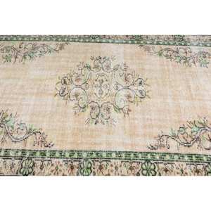 Alfombra de lana turca Vintage de 5x9 pies, diseño de retales verde beige, estilo clásico para decoración del hogar, técnica de tejido plano para sala de estar - Product Image 5