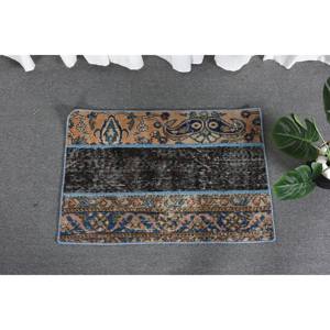 พรมขนสัตว์ลายปะต่อสีน้ำตาลและสีฟ้าแบบคลาสสิก1.9 x 2.8ft สี่เหลี่ยมตุรกีทำด้วยมือสำหรับห้องนั่งเล่นบ้านลาเท็กซ์มีหลัง - Product Image 2