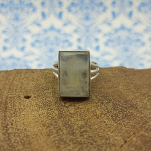Rectangle Shape Rainbow Moonstone <b>Solid</b> <b>Silver</b> Bohemian Artisan Crafted Designer Ring New Arrival Trendy Ring - Product Image 5