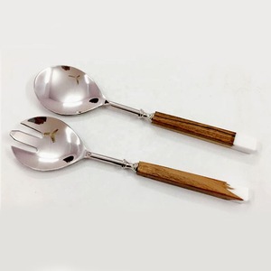 Juego para servir ensalada pulido mate plateado con mango anudado medio dorado, utensilio de cocina, ensalada, sopa, juego de cucharas para servir - Product Image 6