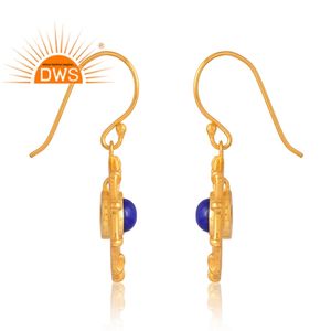 Nuevo diseño elegante 925 plata esterlina 18K chapado en oro Natural lapislázuli piedra preciosa pendiente Demi joyería fina para mujer regalo para ella - Product Image 4