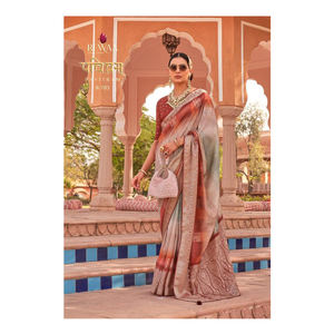 Design élégant et accrocheur Vêtements de mariage en soie imprimée avec du papier d'aluminium Saree en soie de haute qualité d'Inde - Product Image 1