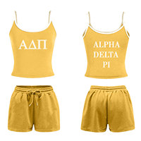 Ensemble débardeur et short pour femmes Alpha Delta Pi Sorority, personnalisable, uni, vintage, au-dessus du genou, avec patchs, toutes saisons