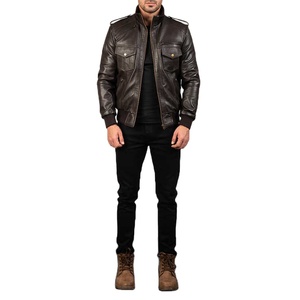 Veste d'hiver pour homme personnalisable OEM 2025, veste en cuir décontractée de style moto, col montant, décoration en fourrure, état neuf - Product Image 2