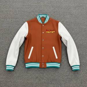 Men's Black Varsity Jacket With Leather Sleeves And White Logo Front Casual Autumn Wear - Product Image 4