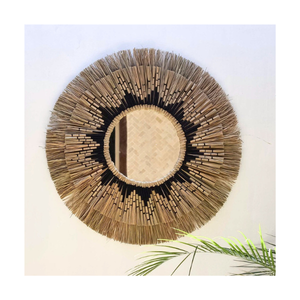 Wholesale KING CRAFT VIET <b>Vintage</b> Rustic Seagrass Wall <b>Mirror</b> Natural Seagrass Fringe Handmade Custom Size Wall Decor for Home - Product Image 1