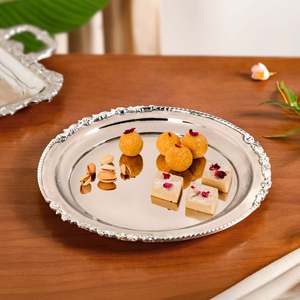 Plateau décoratif de luxe Royalcore, argenté, orné de laiton et d'aluminium, style simple et traditionnel pour la maison, décoration de Noël et du Ramadan - Product Image 1