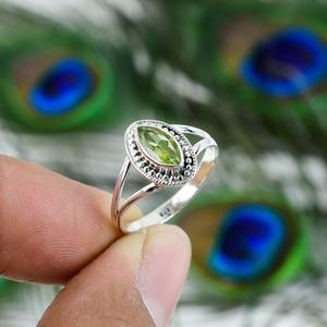 Cabochon de péridot classique bague en argent sterling 925 massif bijoux fins avec timbre en argent sterling 925 - Product Image 3