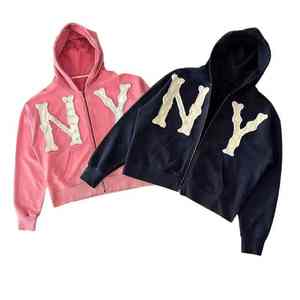 Haute qualité personnalisé dernier style 100% coton sur taille lavé à l'acide Vintage français éponge en détresse broderie à capuche - Product Image 1