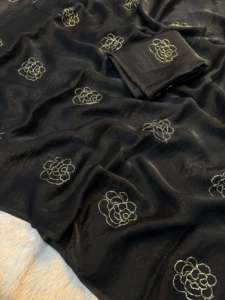 Hermoso Sari de Seda Espacial de Diseñador con Trabajo a Mano para Mujer, para Bodas y Fiestas, Hecho en India, en Existencia - Product Image 2