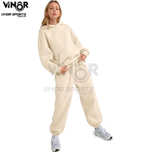 OEM ชุดเสื้อผ้าฝ้าย2ชิ้นมีฮู้ดสำหรับผู้หญิงผ้าฟลีซนุ่มสบายสำหรับใส่วิ่งชุดลำลองสำหรับเลานจ์ฤดูหนาว - Product Image 5