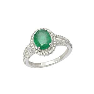 Anillo de Oro Blanco con Esmeralda Zambiana, Corte Ovalado, Joyería Fina de Lujo para Mujer, Anillo con Piedra Preciosa - Product Image 4