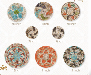 <b>Hanging</b> Woven Wall <b>Basket</b> Decor Set of 5 Boho <b>Wicker</b> Flat Seagrass Wall Plates African <b>Basket</b> Wall Art for Living Room Kitchen - Product Image 6