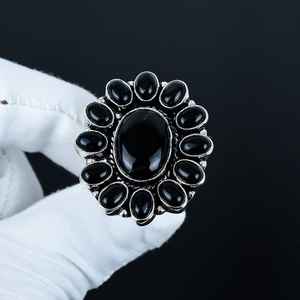 Black <b>Onyx</b> Gemstone Ring Handmade 925 Sterling Silver Vintage Luxury Premium Grade Rhodium Natural Gemstone Engagement Ring - Product Image 5