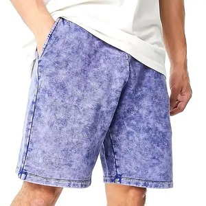 Shorts décontractés pour hommes 2023 en toile unie délavée à l'acide, avec cordon de serrage, taille élastique, respirants, pour l'été, avec poches - Product Image 1
