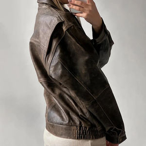 Nouvelle veste en cuir vêtements personnalisés en cuir de vachette véritable col montant fermeture éclair vélo cavaliers veste femmes - Product Image 3