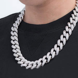 Moissanite 14MM Miami Elegant Baguette & Round Diamond Cuban Link Chain Collier à vendre en argent sterling 925 - Product Image 5