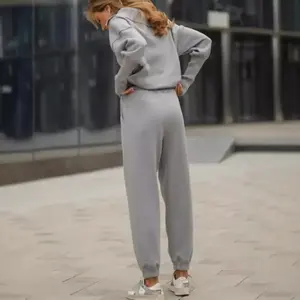 Ensemble de vêtements d'hiver pour femmes et hommes, sweat-shirt à capuche en coton 100% uni chaud, pantalon - Product Image 5