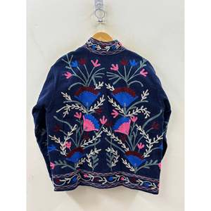 Jaipur Handcrafted Embroidered Velvet <b>Quilted</b> Sheep Skin <b>Jacket</b> Floral <b>Pattern</b> Stand Collar Prairie Chic Women's Outerwear Quick - Product Image 3