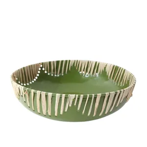 厨房和桌面装饰用铁塑圆碗绿色自然色上菜碗