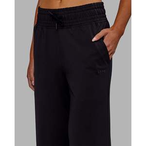 Pantalon large taille haute - Pantalon droit respirant et léger style Hip Hop avec taille élastique noir froissé - Product Image 5