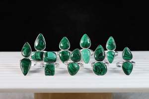 Bague en pierre de malachite verte AAA vente en gros de bague en double pierre magnifique bague en malachite plaquée argent bijoux - Product Image 6