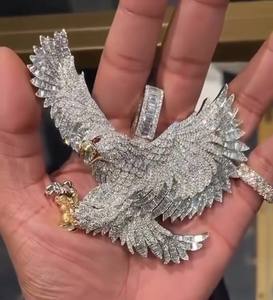 Custom Eagle Shape Fully Iced Out 925 Sterling <b>Silver</b> White Gold Plated Cut Moissanite Hip Hop Rapper Party <b>Pendant</b> Cuban <b>Chain</b> - Product Image 1