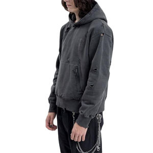 Sudadera con Capucha Extra Grande para Hombre, de Algodón 100%, Gruesa, con Bordado Desgastado, Hombros Caídos, Fabricada a Medida - Product Image 3