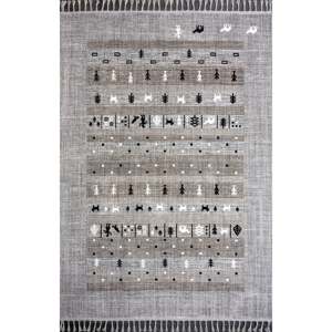 Tapis d'intérieur/extérieur Netline Home Tribal Flatweave, tapis géométrique durable avec pompons, gris et noir - Product Image 1