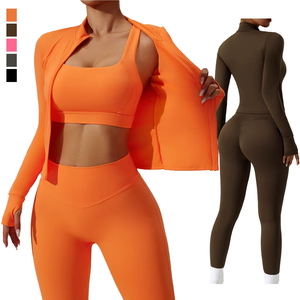 Survêtement personnalisé pour femmes 2 pièces ensemble respirant séchage rapide Yoga sport soutien-gorge veste de course Leggings d'entraînement automne hiver avant - Product Image 1