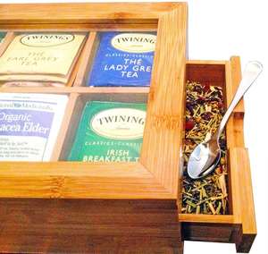 Natural Wood Tea <b>Chest</b> with Glass Window Tea Bag Holder Sustainable Cover for Spice Coffee Sugar Salt <b>Storage</b> for Restaurants - Product Image 2