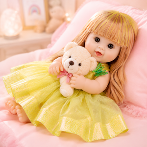 Bambola in Vinile Personalizzata TUSALMO con Pelle Bianca Americana, Capelli Lisci, Vestito Giallo, Giocattolo Educativo Parlante, Regalo all'Ingrosso per <span class=keywords><strong>Ragazze</strong></span> - Product Image 1