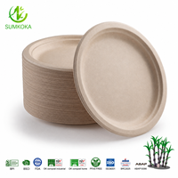Assiettes jetables en bagasse de canne à sucre SUMKOKA sans PFAS, compostables, biodégradables, 7 pouces, assiettes rondes en bagasse naturelle