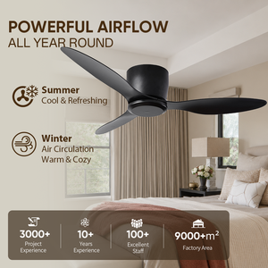 Ventilateur de plafond encastré 52 pouces sans lumière, profil bas, avec télécommande, moteur DC silencieux pour chambre et salon – En stock aux États-Unis - Product Image 2