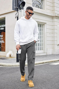 Men's High Quality 360gms Heavyweight Fleece Sweatpants Low Waist Flat Pants Hip Hop Style Sporty Look - Product Image 5