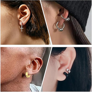 Ensemble de boucles d'oreilles créoles tendance en <span class=keywords><strong>acier</strong></span> <span class=keywords><strong>inoxydable</strong></span>, style punk, manchette d'oreille pour hommes et femmes - Product Image 6