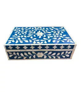 Hand Crafted Mini Keepsake Floral Bone Inlay Jewellery Coin Storage Box Square Shape Multipurpose Ticket Stub Collector By Mehak